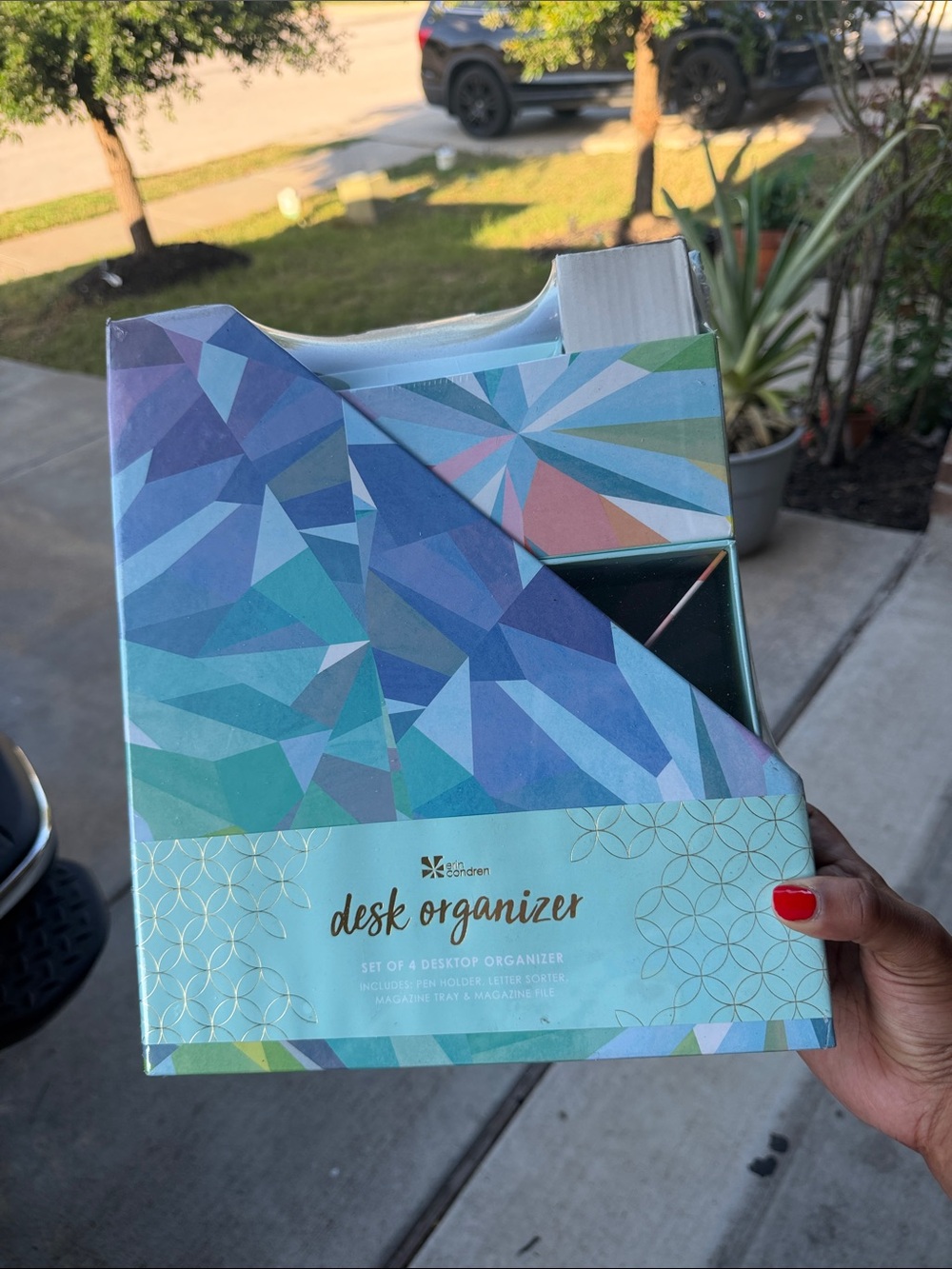 Erin Condren Geometric Blue Green Desk Organizer Set
